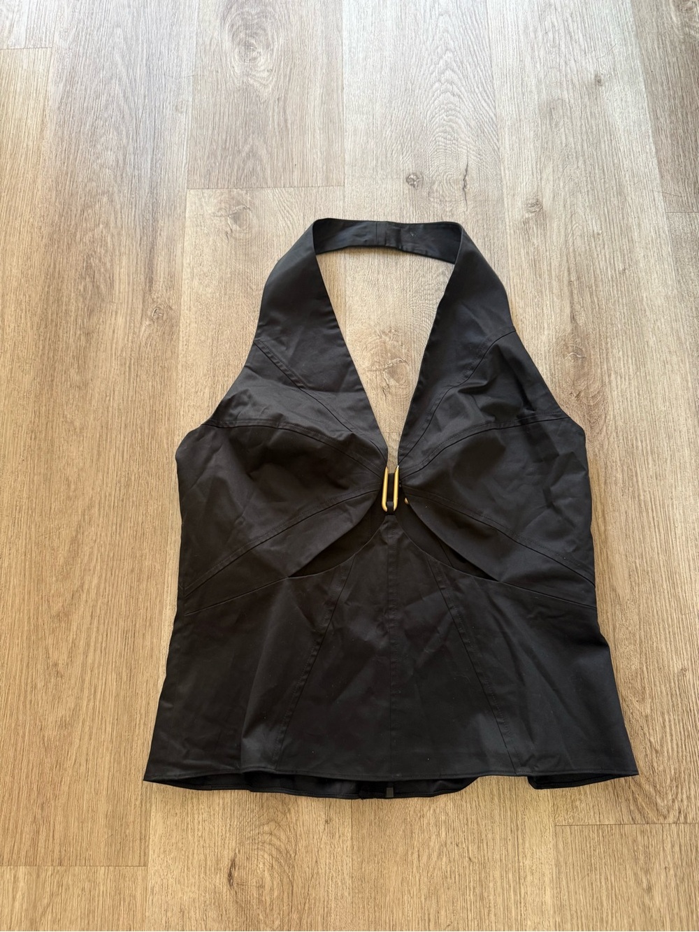 cult gaia elorae black halter neck cutout gold hardware detail blouse top 12 - Picture 6 of 10